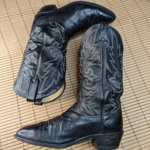 DAN POST men's size 10 D #9398 All Leather Black Western COWBOY BOOTS. Repair sp