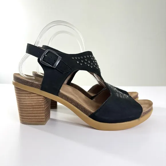 Dansko Deandra Studded Sandal Black Suede Silver Studs Size 41 US 10.5/11