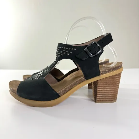 Dansko Deandra Studded Sandal Black Suede Silver Studs Size 41 US 10.5/11