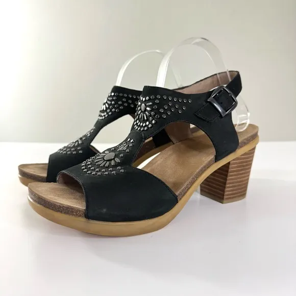 Dansko Deandra Studded Sandal Black Suede Silver Studs Size 41 US 10.5/11