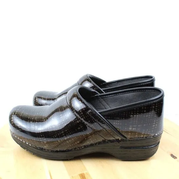 Dansko Professional Clog Leather Womens 38 Size 7.5 Comfort Shoe Black Gold