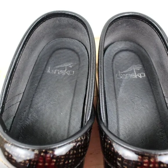 Dansko Professional Clog Leather Womens 38 Size 7.5 Comfort Shoe Black Gold