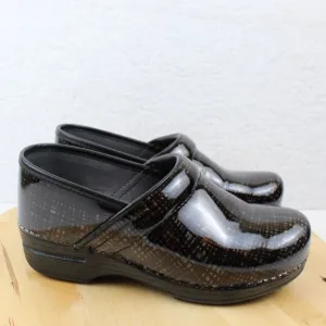 Dansko Professional Clog Leather Womens 38 Size 7.5 Comfort Shoe Black Gold