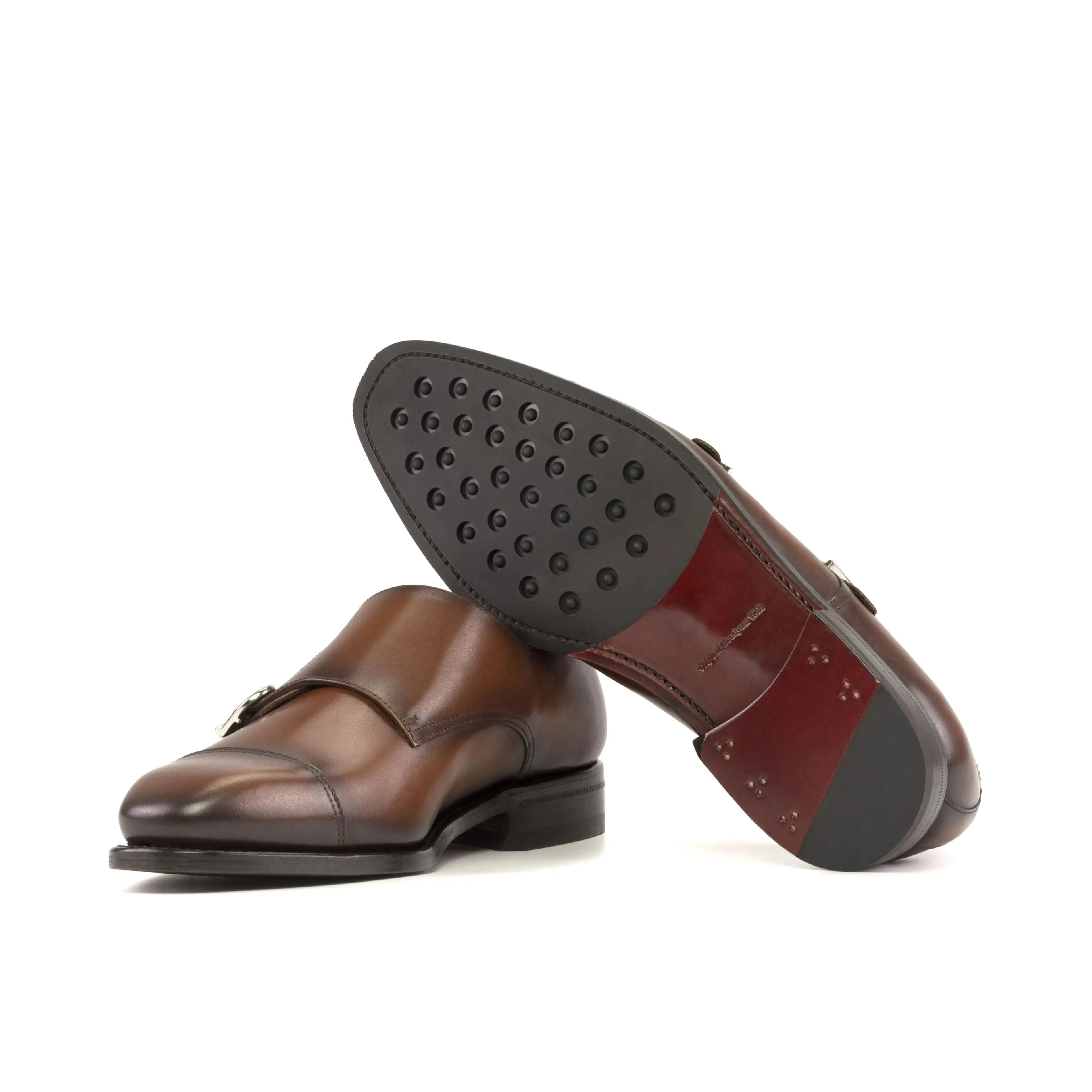 DapperFam Monaco in Med Brown Men's Italian Leather Double Monk