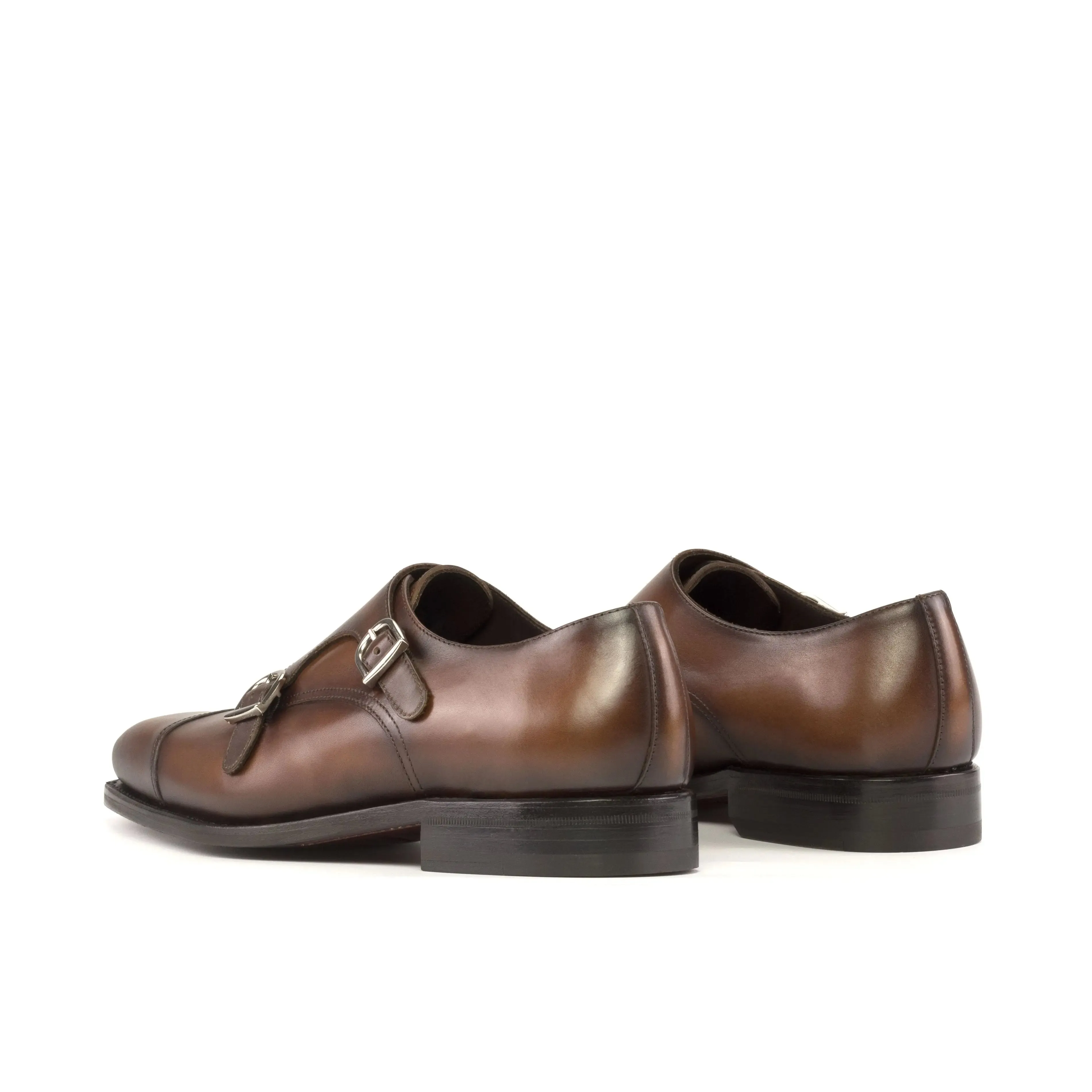 DapperFam Monaco in Med Brown Men's Italian Leather Double Monk