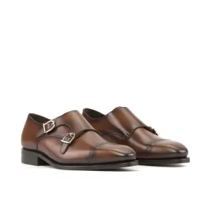 DapperFam Monaco in Med Brown Men's Italian Leather Double Monk