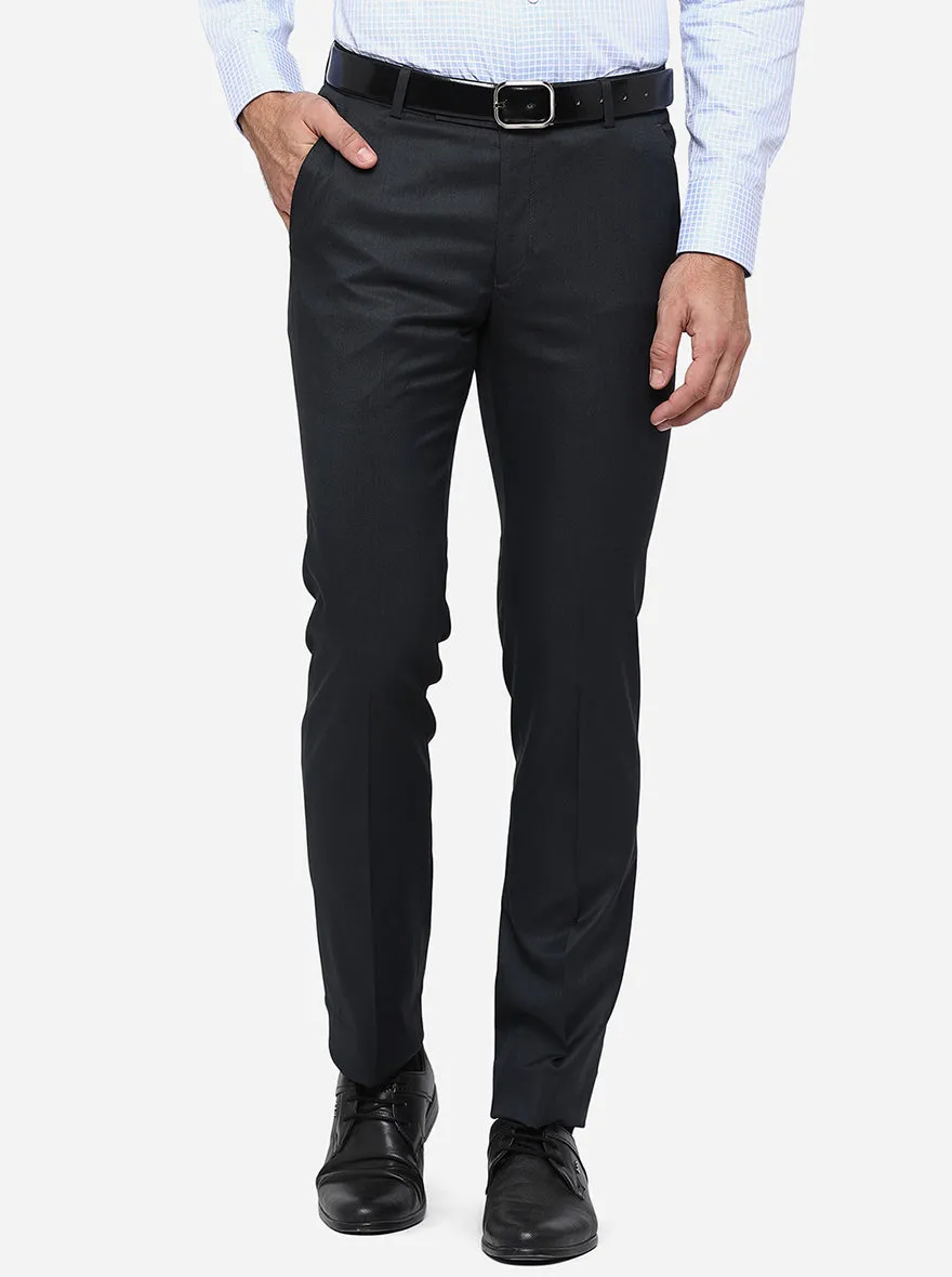 Dark Blue Solid Slim Fit Formal Trouser | Greenfibre