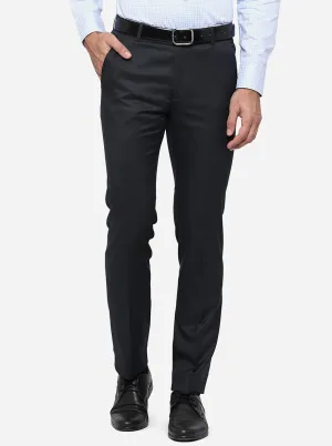 Dark Blue Solid Slim Fit Formal Trouser | Greenfibre