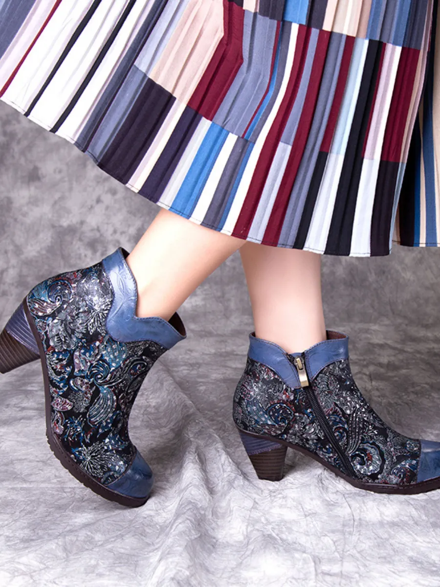 Dark Navy Galaxy Embossed Leather Ankle Boots