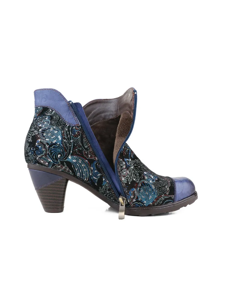 Dark Navy Galaxy Embossed Leather Ankle Boots