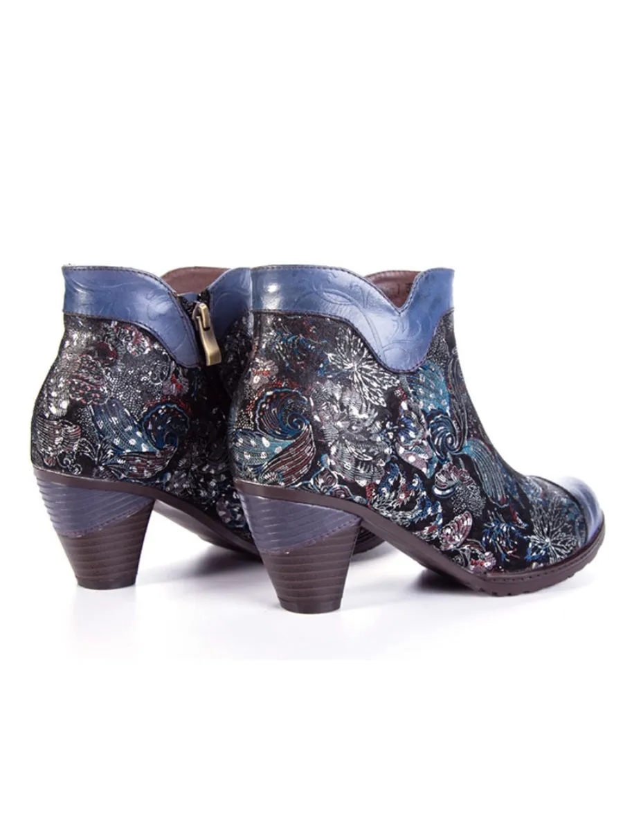 Dark Navy Galaxy Embossed Leather Ankle Boots