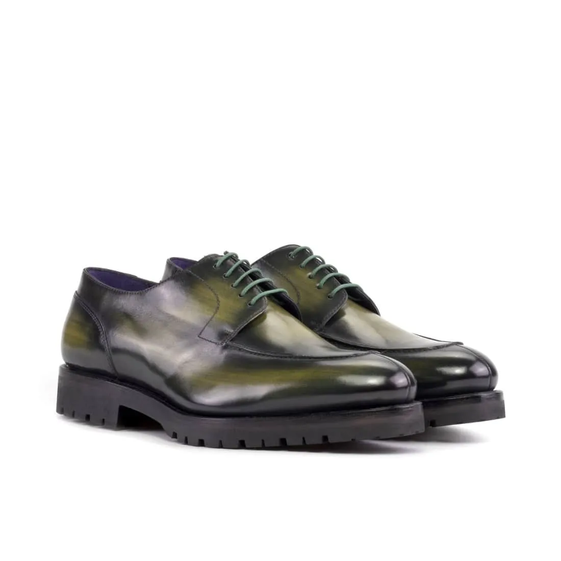 Derbie Chasse en cuir patiné vert - Semelles Commando