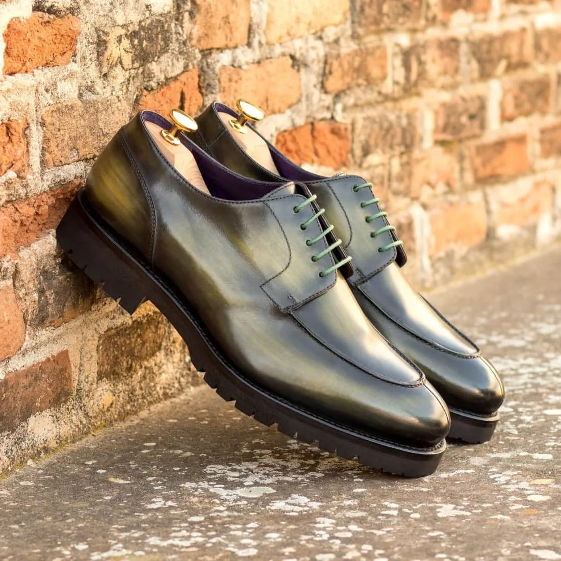 Derbie Chasse en cuir patiné vert - Semelles Commando