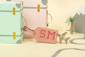 DIY Cross Stitch Luggage Tag kit - Pink with red thread