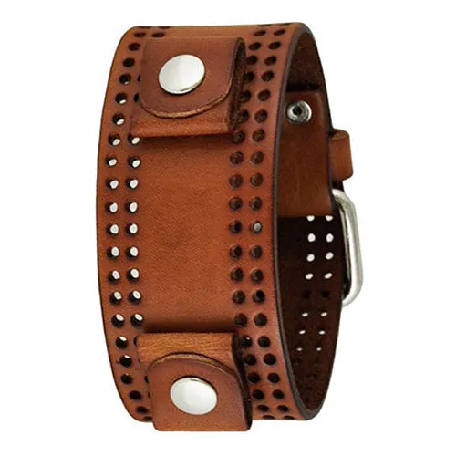 Double Perforated Khaki Leather Cuff PLB-B