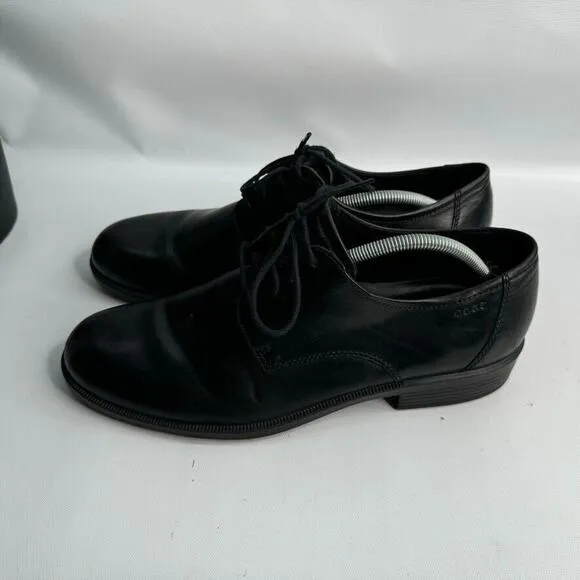 Ecco Harold Plain Toe Oxfords Mens 12 Black Leather Lace‎ Up Derby Dress Shoes