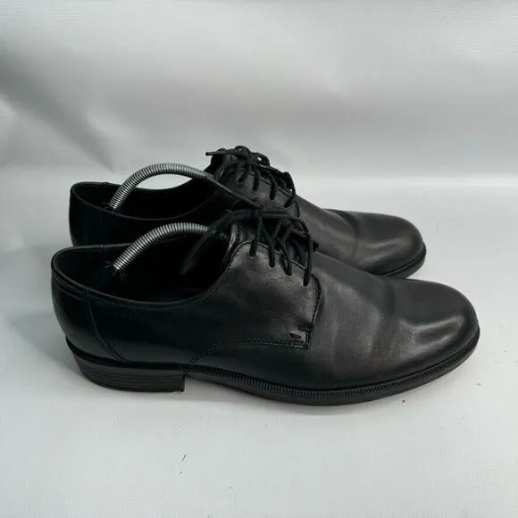 Ecco Harold Plain Toe Oxfords Mens 12 Black Leather Lace‎ Up Derby Dress Shoes