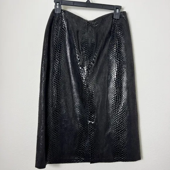 EUC Austin Reed Black Snakeskin Embossed Leather Skirt Size 10