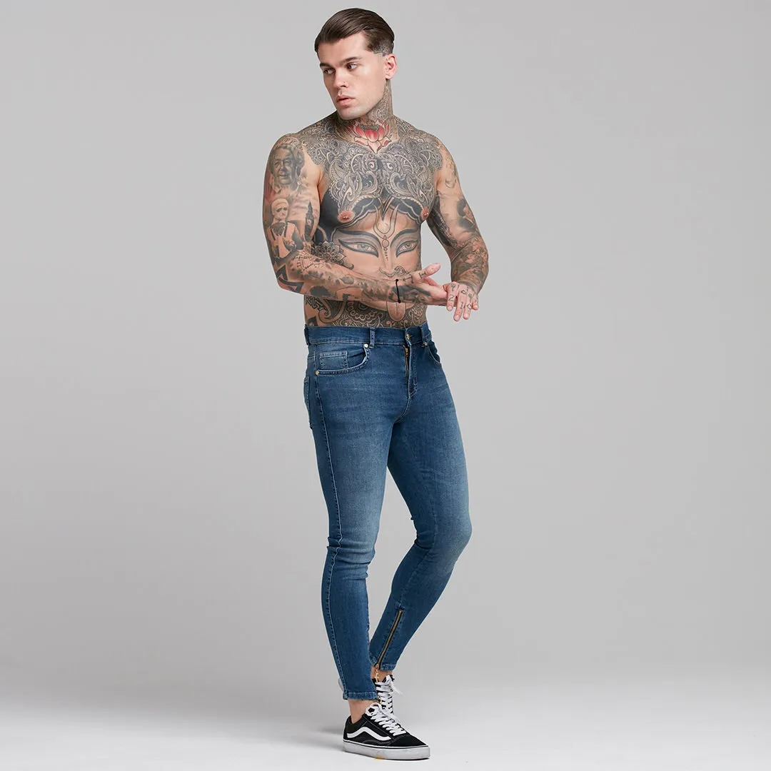 Father Sons Zipped Ankle Plain Slim Stretch Blue Jeans - FSH181