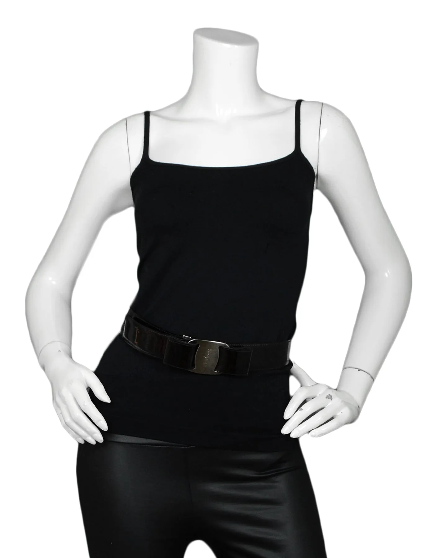 Ferragamo Black Patent Leather Vera Bow Belt sz 29