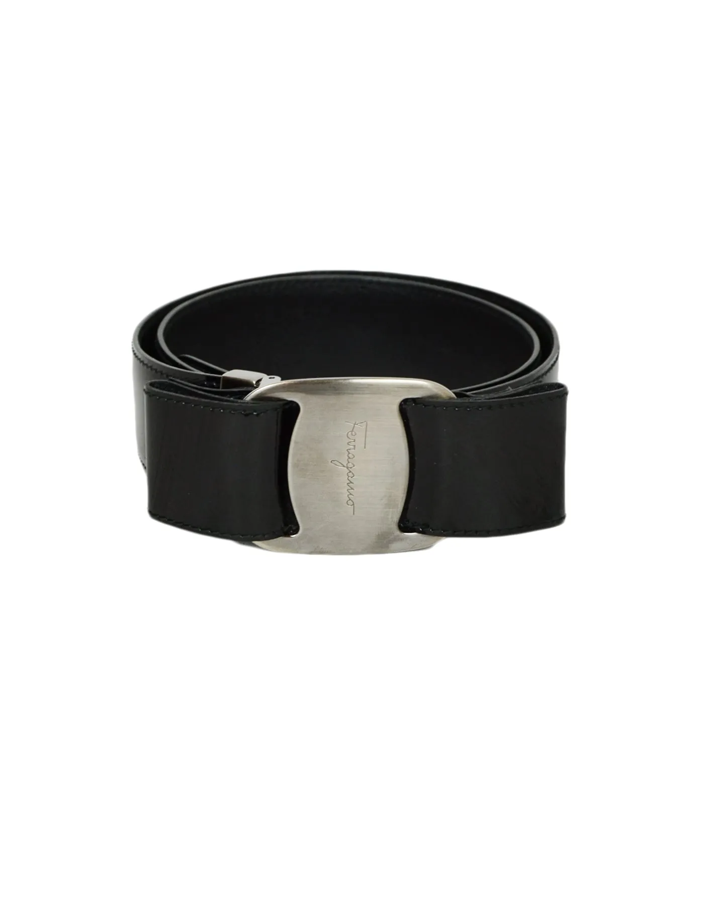 Ferragamo Black Patent Leather Vera Bow Belt sz 29