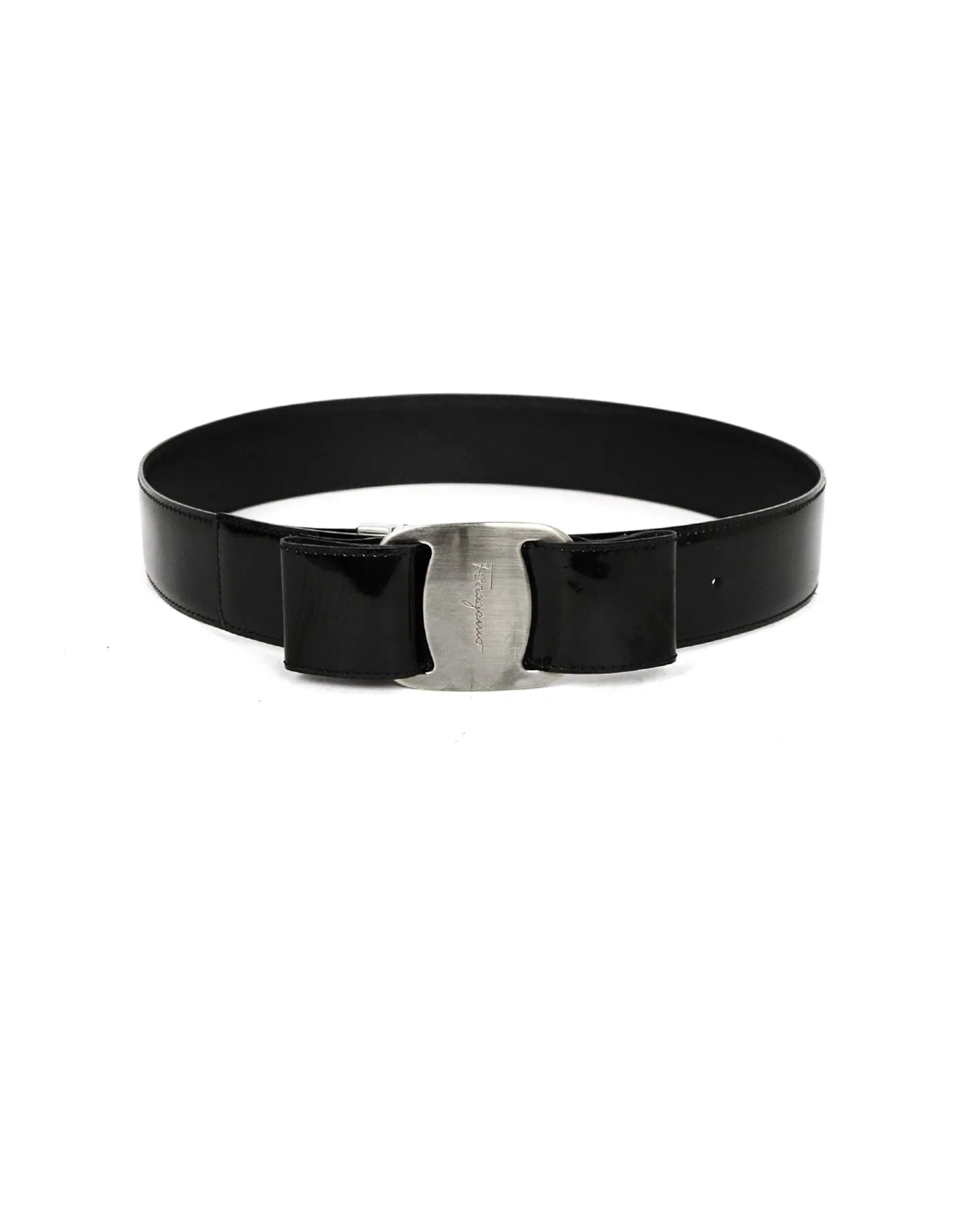 Ferragamo Black Patent Leather Vera Bow Belt sz 29
