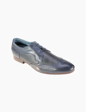 FRONT Mens Round Ted Derby Lace Up Shoes Navy UK 7 to UK 12