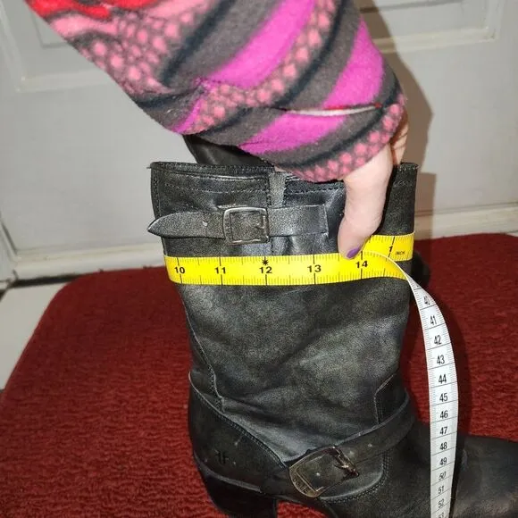 Frye Women's black grey Leather short vera Mid-Calf Boot size 8.5 B goth biker