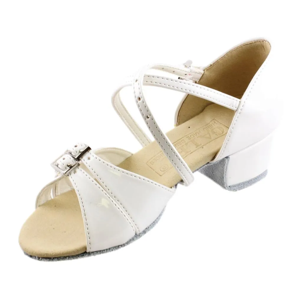 Galex 3066 Tatiana, Block Heel, White Leather & Patent Leather, Girls' Latin Dance Shoes