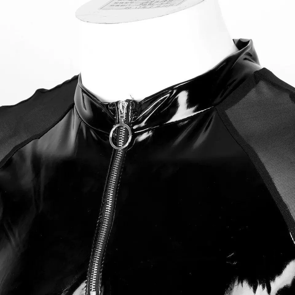 Glossy PVC Leather Short-sleeved Shirt Shaping Sheath Bodycon Patent Leather Top