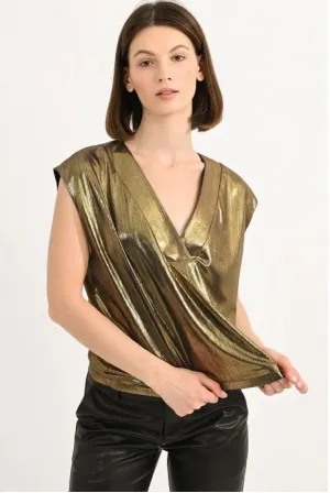 Gold S/S V-Neck Top - Final Sale