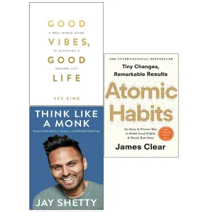 Good Vibes, Good Life, Think Like a Monk, Atomic Habits 3 Books Collection Set