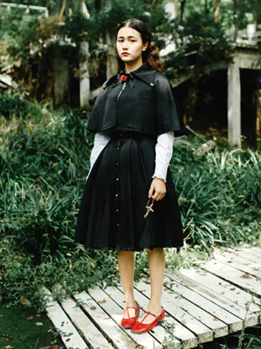 Gothic Lolita Vintage Cape Military Style Cross Regression Victorian Cape