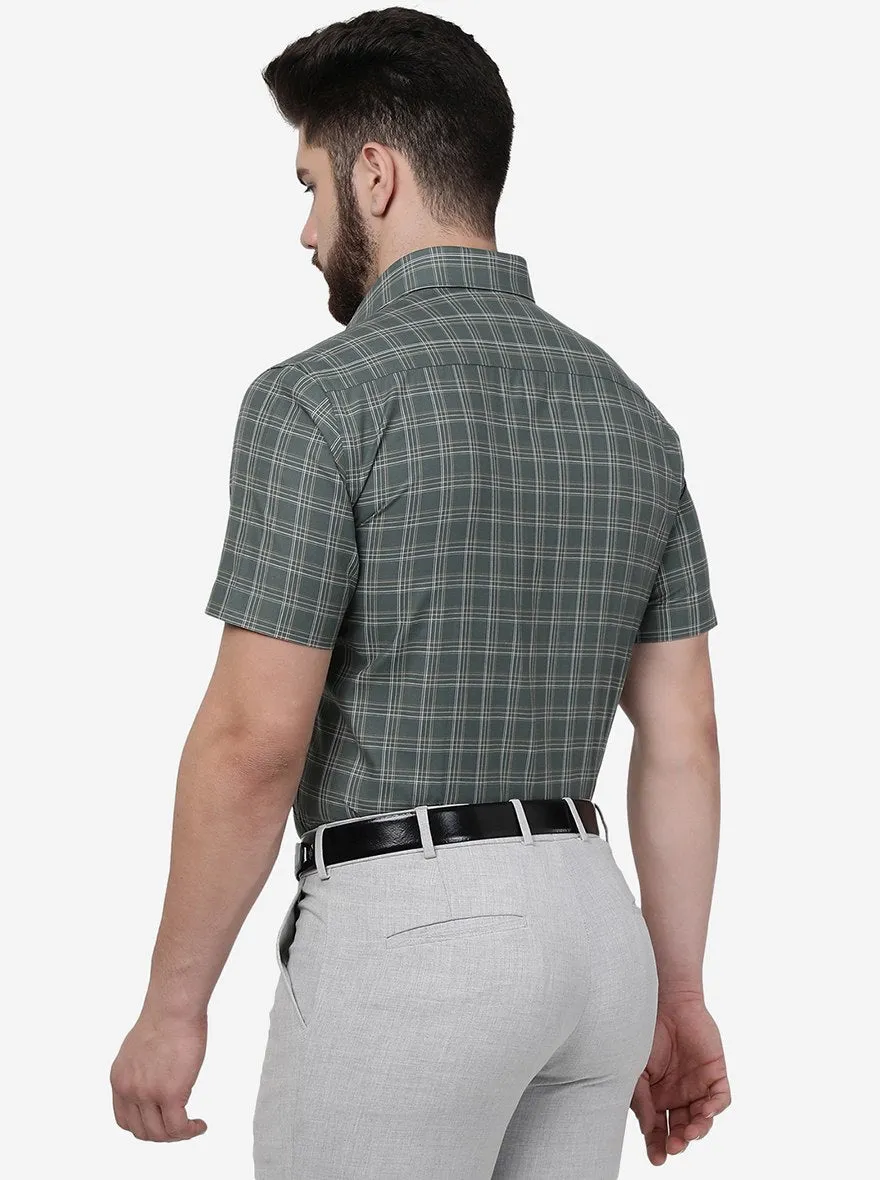 Green Checked Regular Fit Formal Shirt | Greenfibre