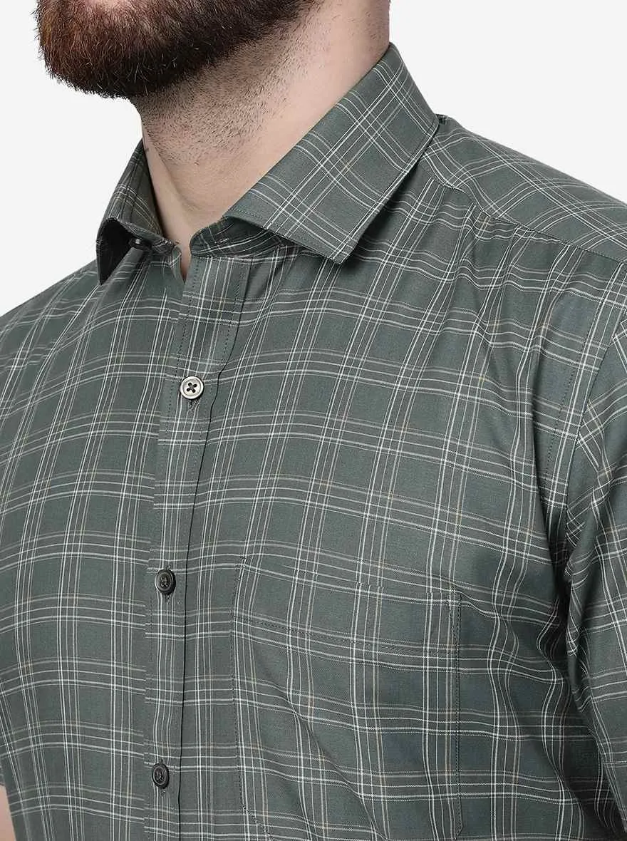 Green Checked Regular Fit Formal Shirt | Greenfibre
