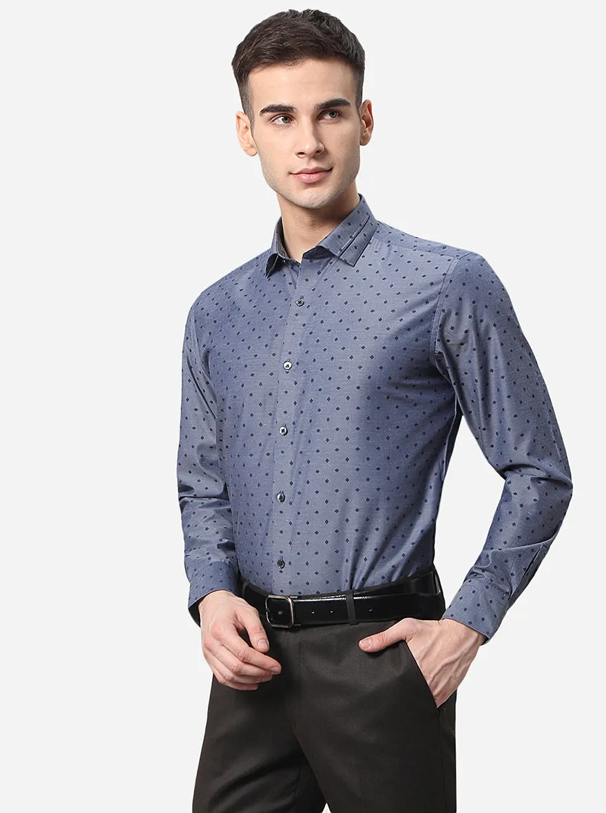 Grey Printed Slim Fit Party Wear Shirt | JB Studio