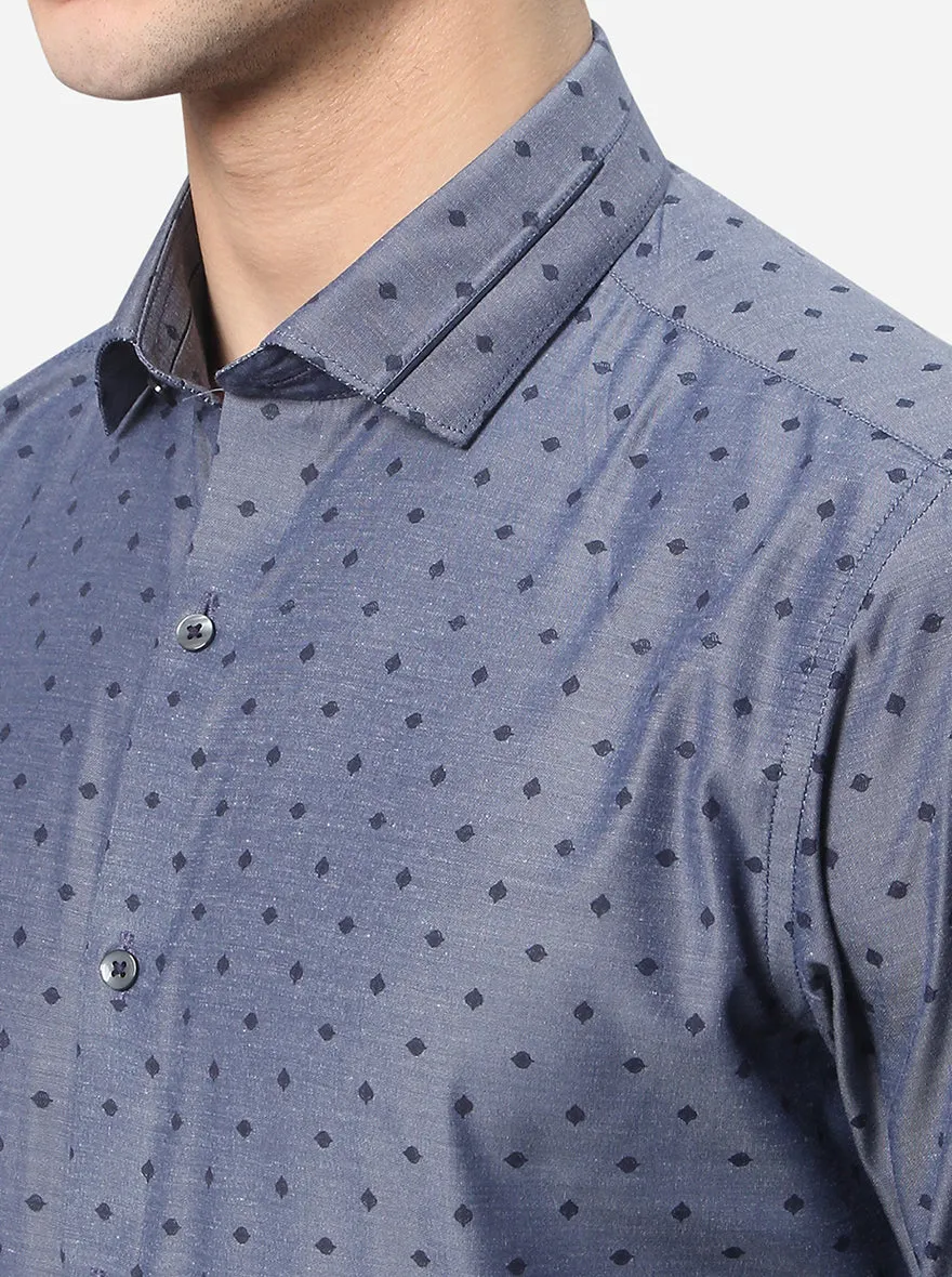 Grey Printed Slim Fit Party Wear Shirt | JB Studio