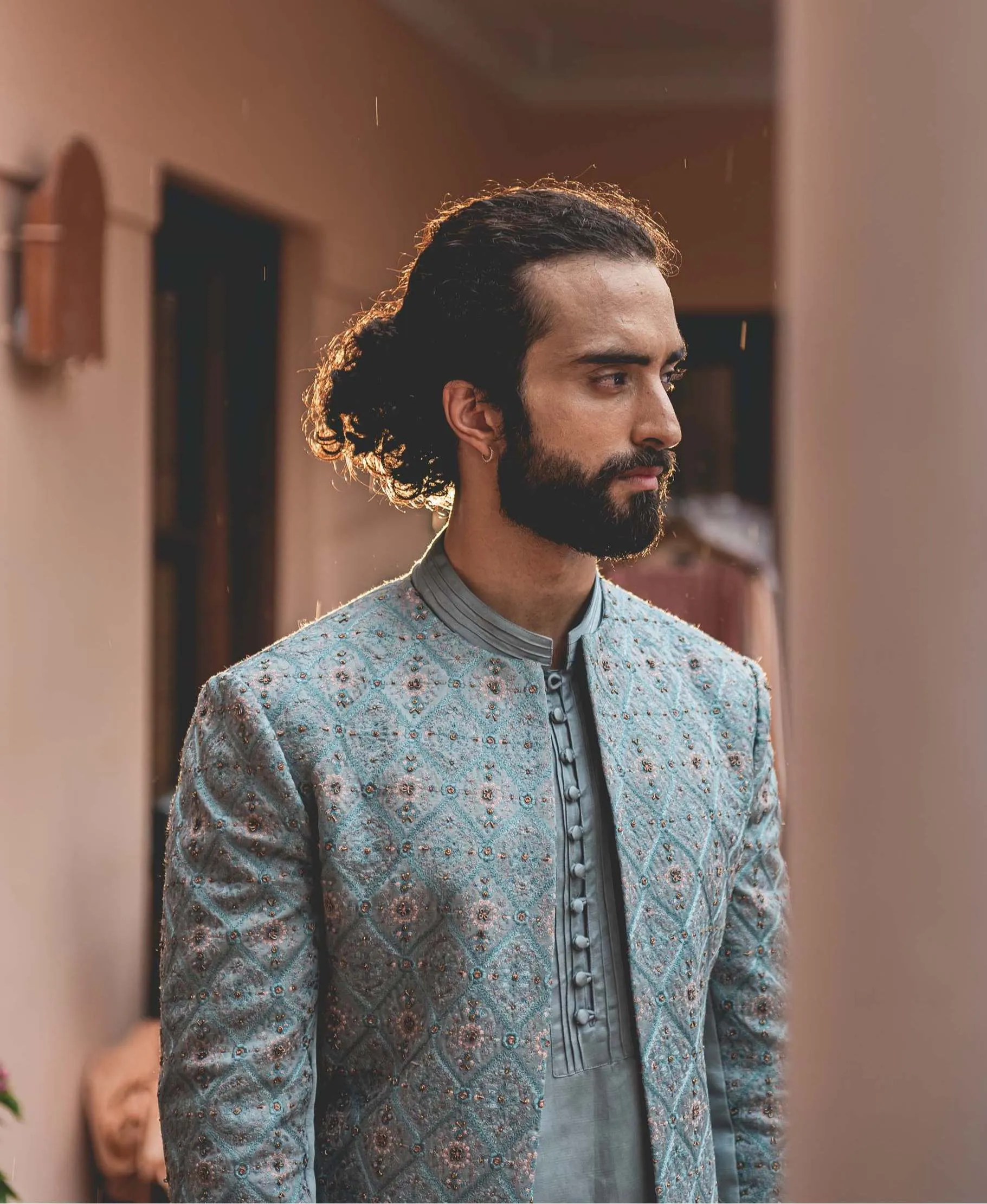 Grey Short Jacket With Kurta And Trouser