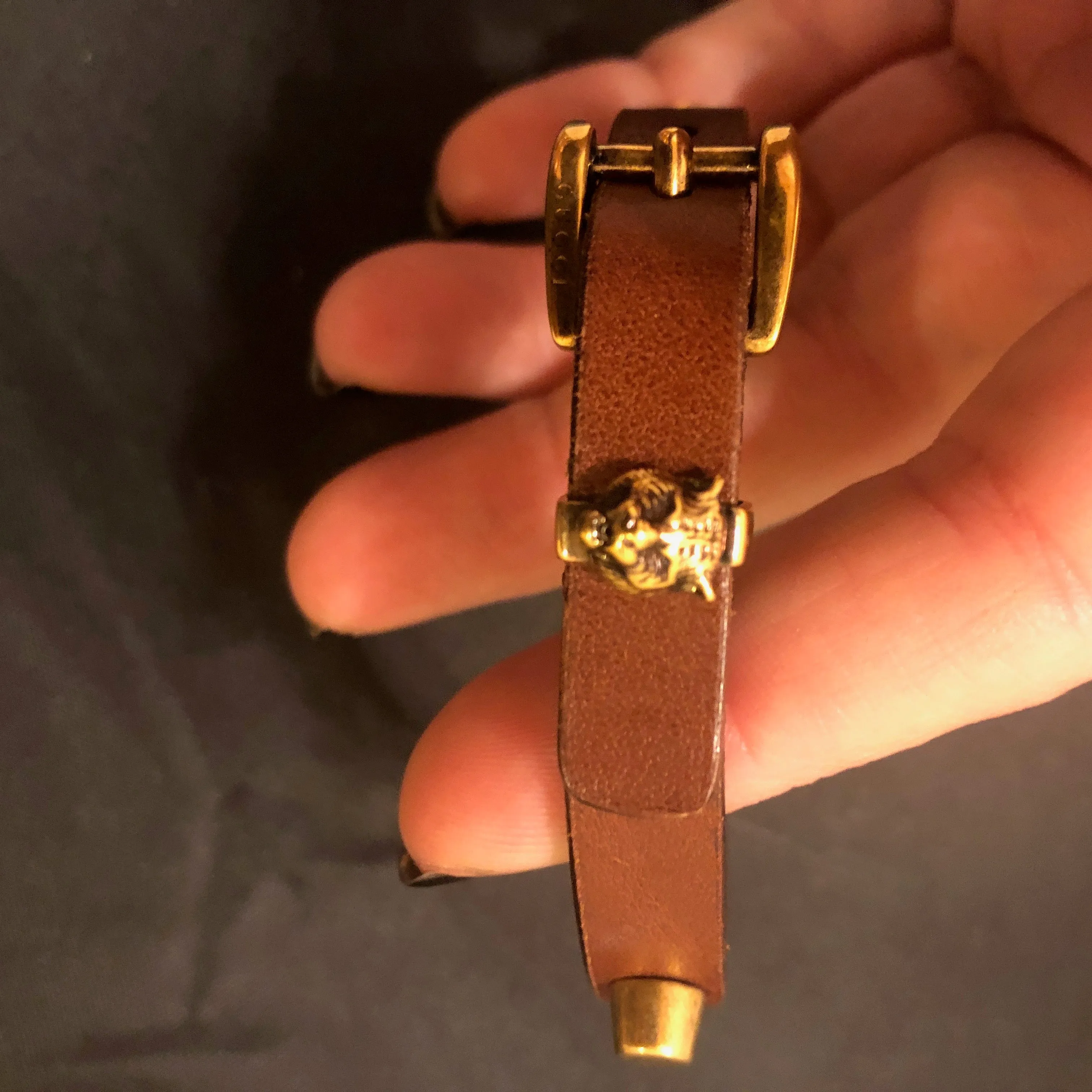 Gucci Studded Feline Head Leather Bracelet in Brown