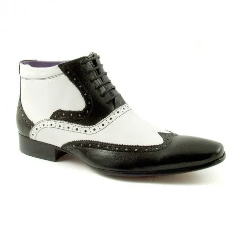 Handmade Black and White Wingtip Ankle Boots for Men