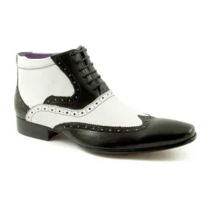 Handmade Black and White Wingtip Ankle Boots for Men