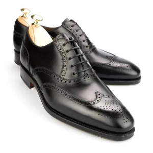 Handmade Black Wing Tip Brogue Leather Dress Shoes