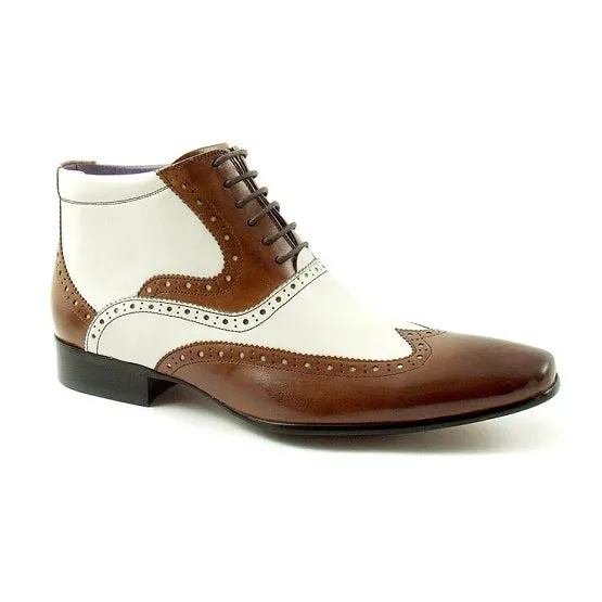 Handmade Brown and White Wingtip Ankle Boots for Men