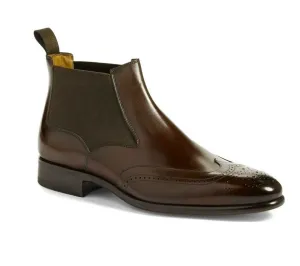 Handmade Brown Wingtip Brogue Leather Chelsea Dress Boots