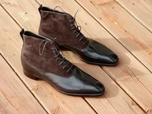 Handmade Brown Wingtip Leather Dress Boots for Men
