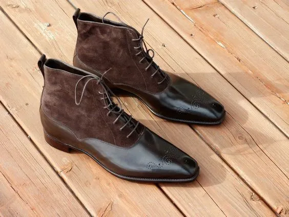 Handmade Brown Wingtip Leather Dress Boots for Men