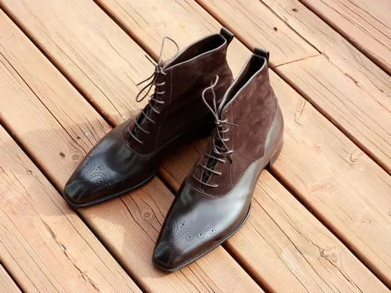 Handmade Brown Wingtip Leather Dress Boots for Men