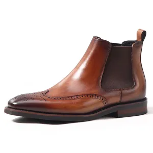 Handmade Cow Leather Suede Wingtip Dress Boots