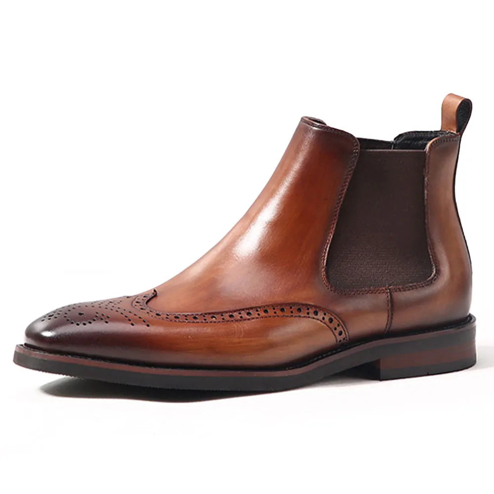 Handmade Cow Leather Suede Wingtip Dress Boots