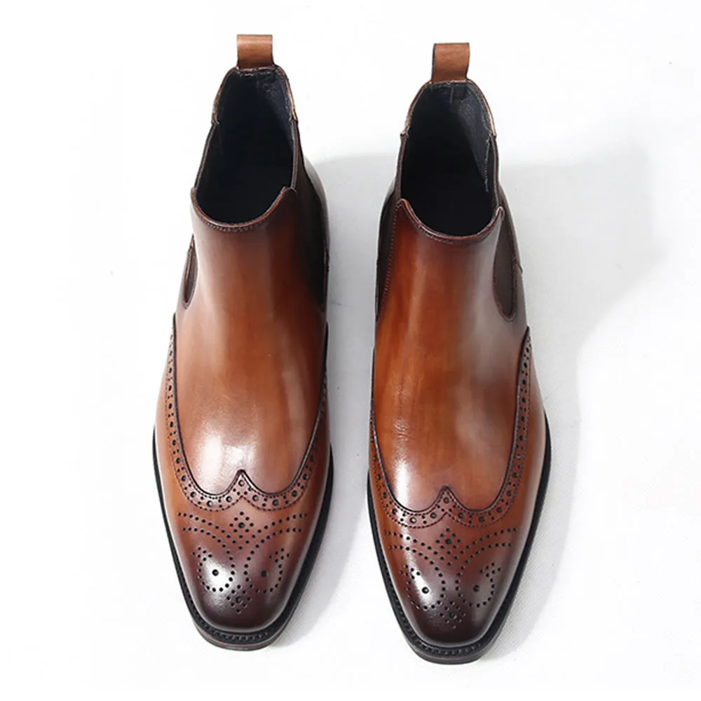 Handmade Cow Leather Suede Wingtip Dress Boots